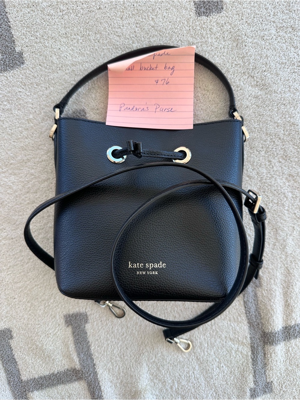 kate spade Black Pebbled Leather Crossbody Bucket Bag with Gold Hardware
